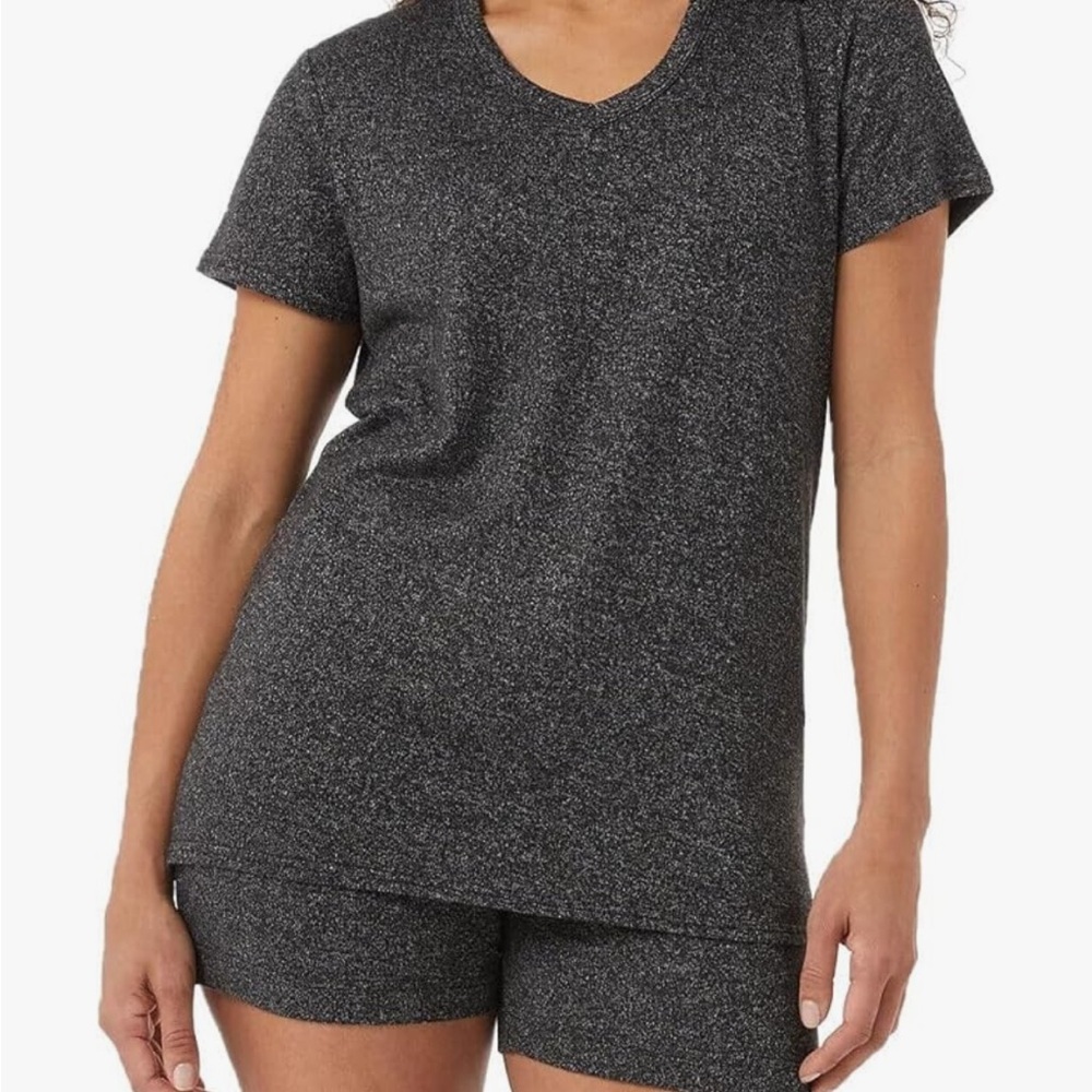 32 Degrees Women’s M Heather Black Short Sleeve Sleep Tee & Lounge Shorts Set